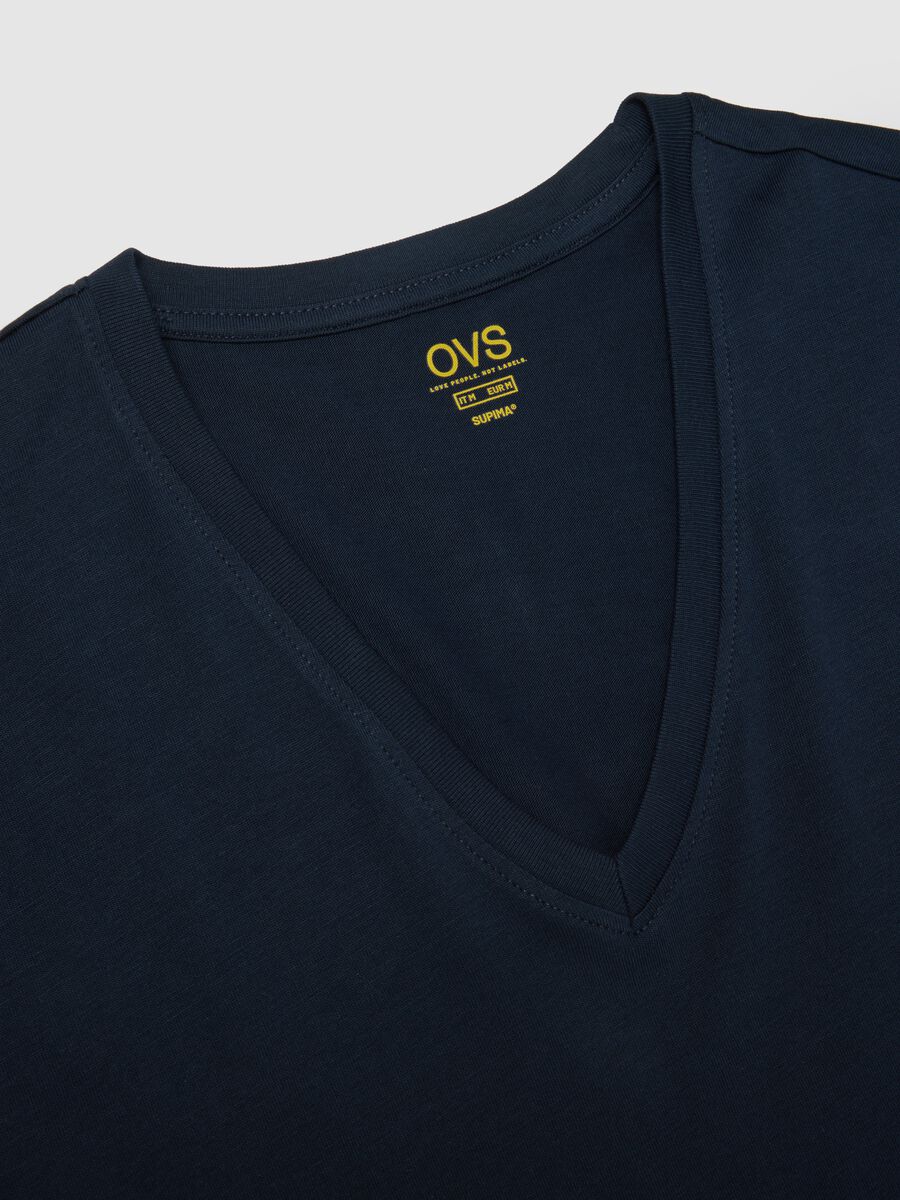Blue pure cotton t-shirt regular fit with V-neck_5
