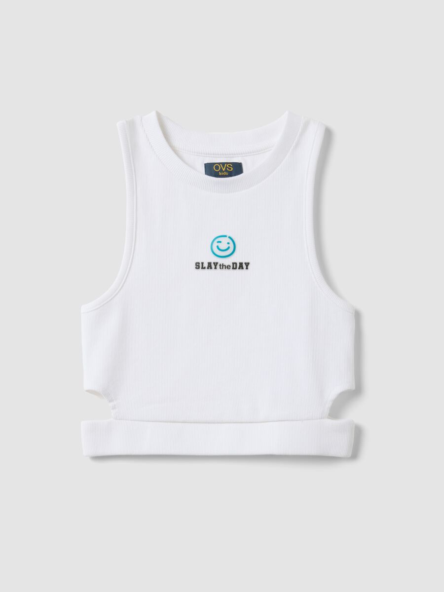 White stretch cotton cropped tank top_0