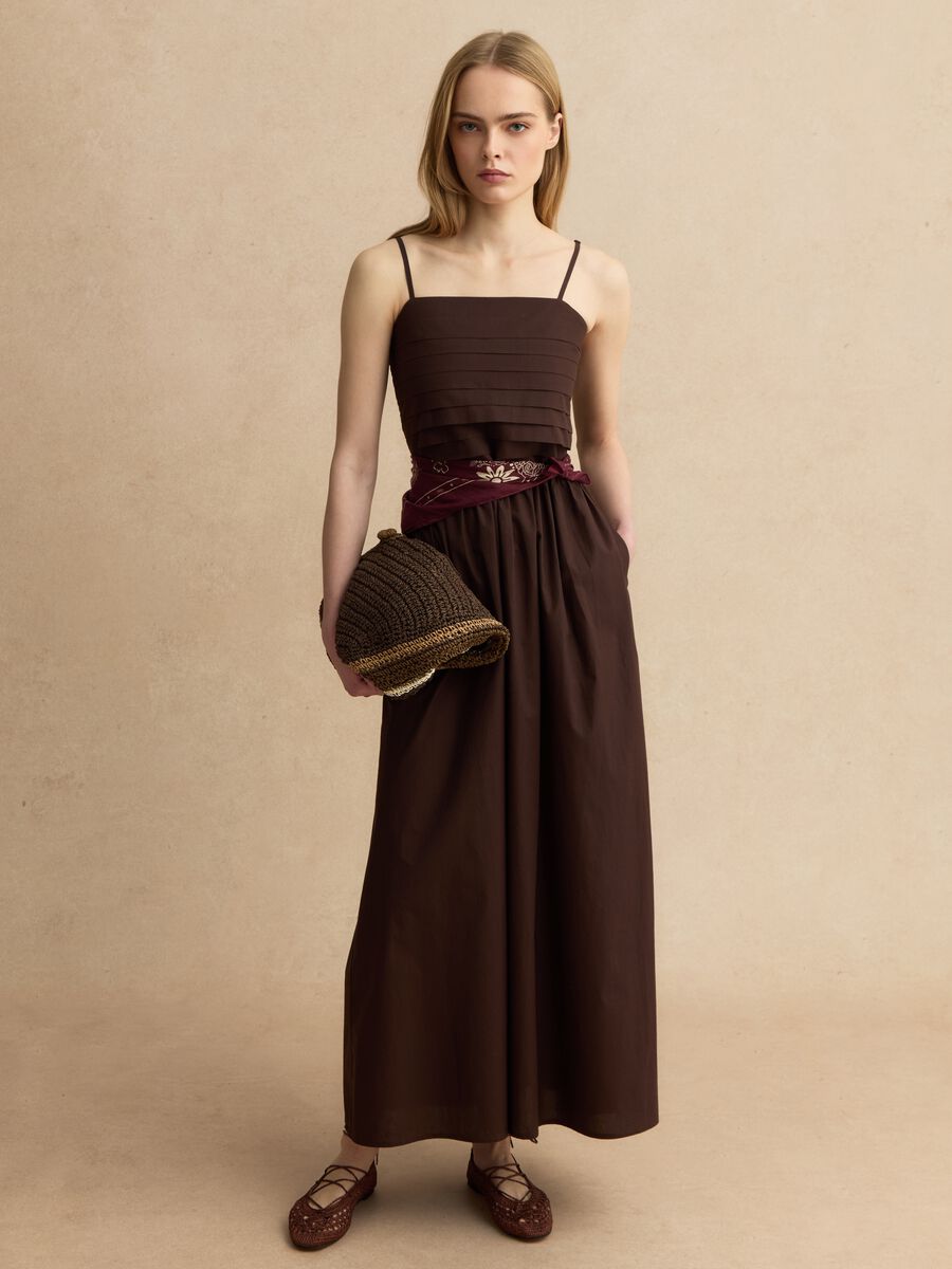 &Auml;rmelloses Kleid aus reinem braunen Baumwolle Regular Fit_0