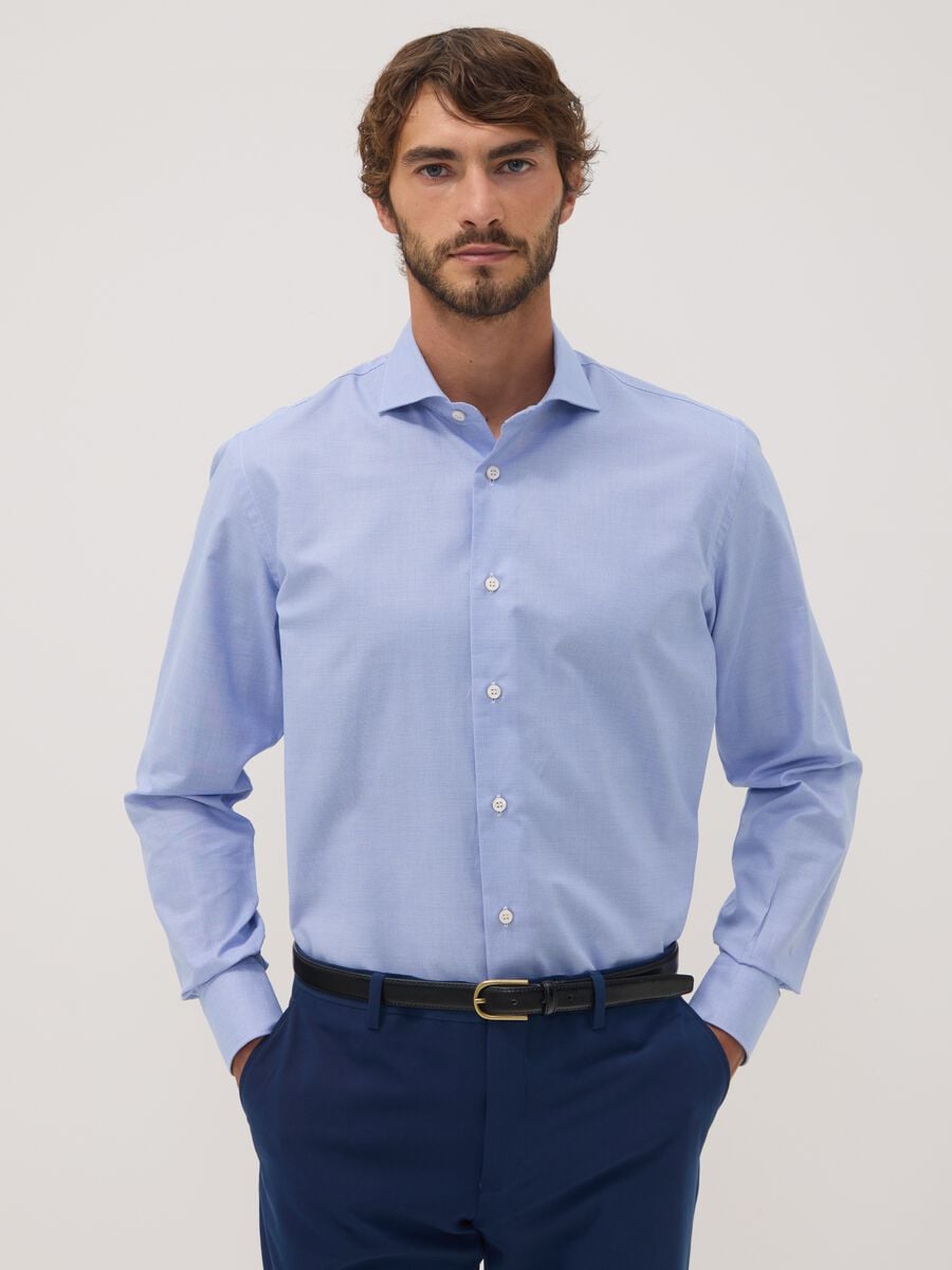 Light blue pure compact cotton shirt with French collar, regular fit_0