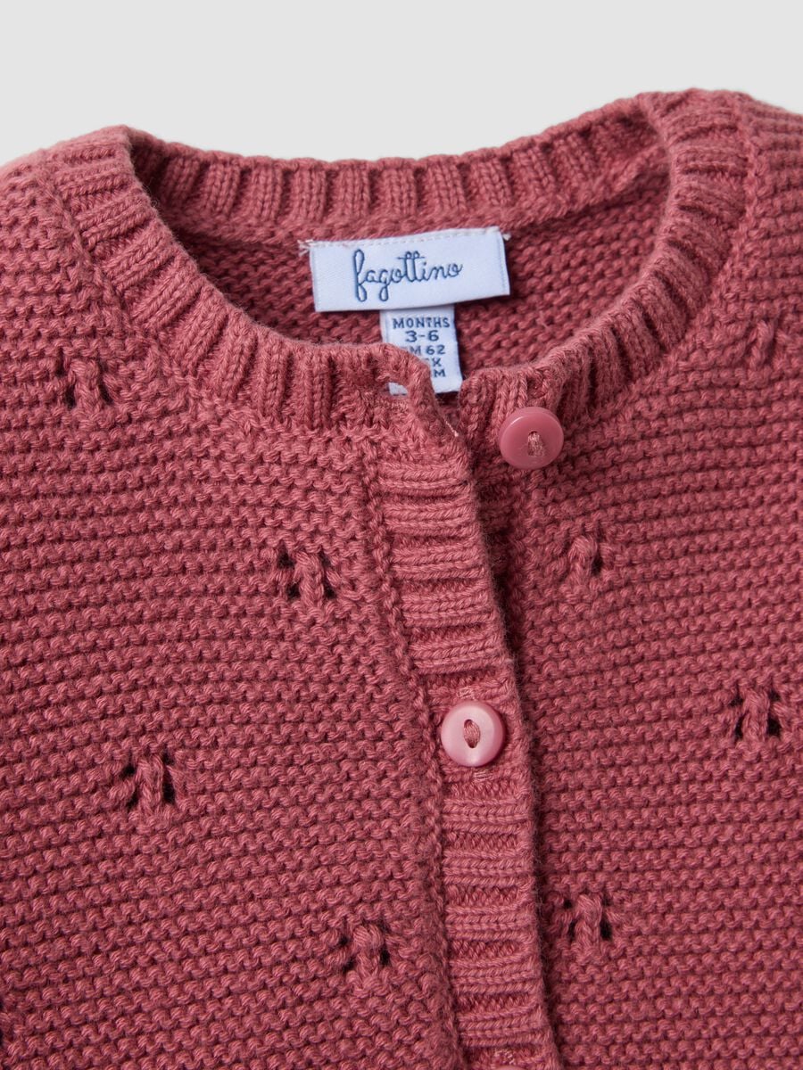 Completo rosa in puro cotone organico in maglia traforata per neonata_3