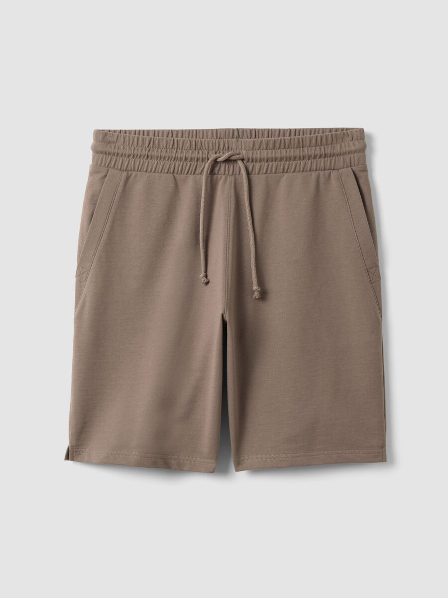 Brown cotton blend regular fit shorts_4