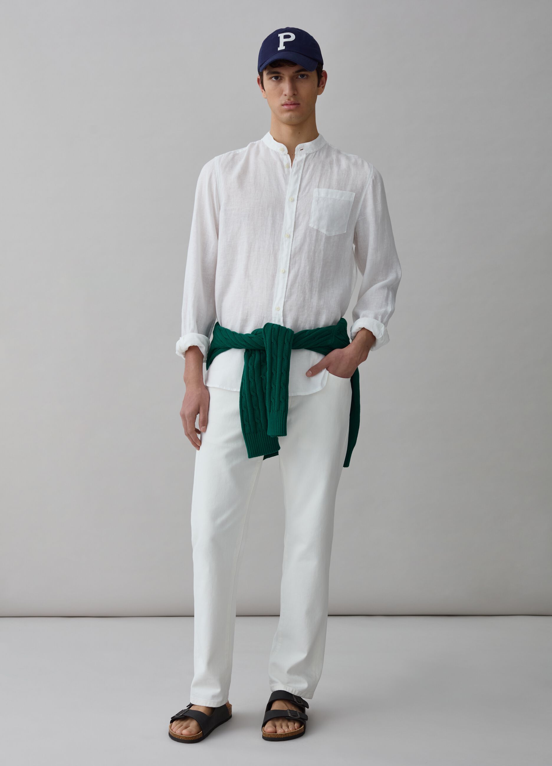 Linen shirt with Mandarin collar