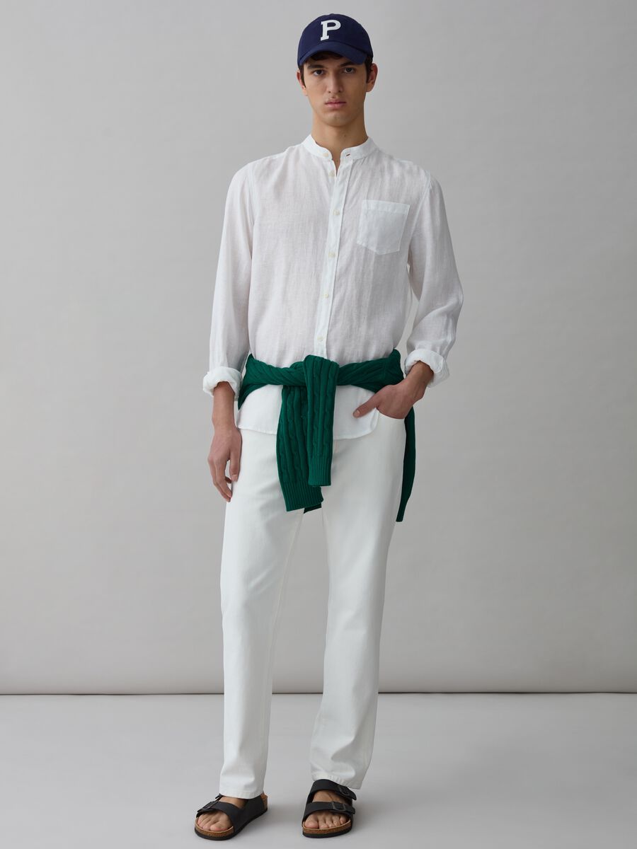 Linen shirt with Mandarin collar_0