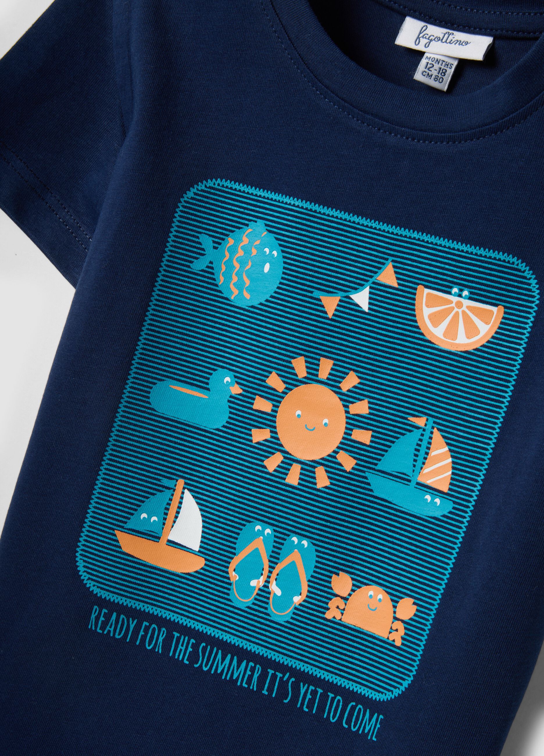 Blaues Regular-Fit T-Shirt f&uuml;r Jungen aus reiner Baumwolle mit maritimem Print