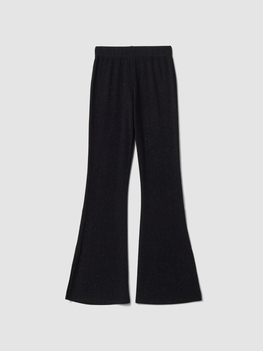 Pantaloni neri in tessuto elasticizzato a zampa slim fit con glitter_2