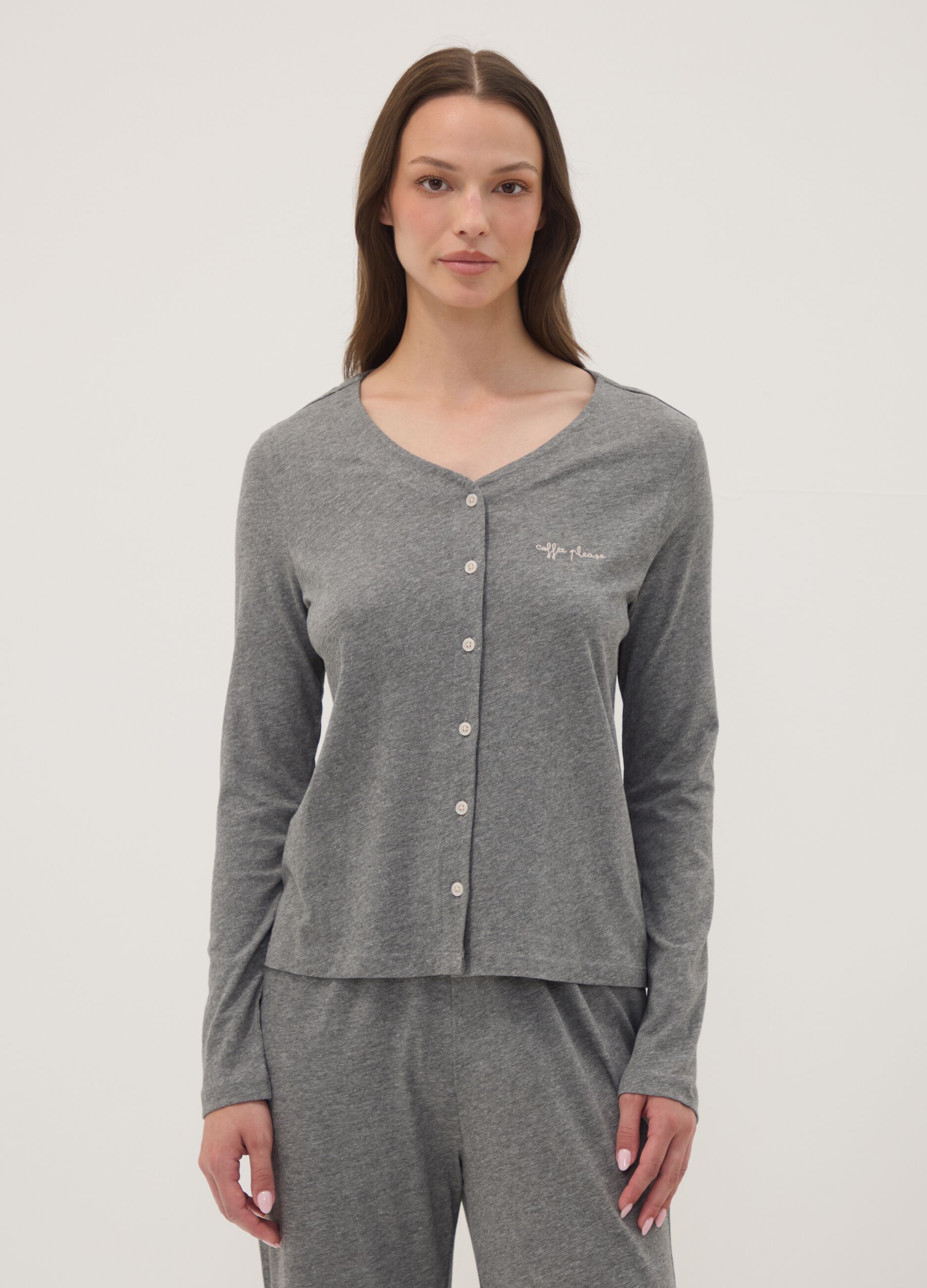 Grey cotton-viscose blend pyjama T-shirt