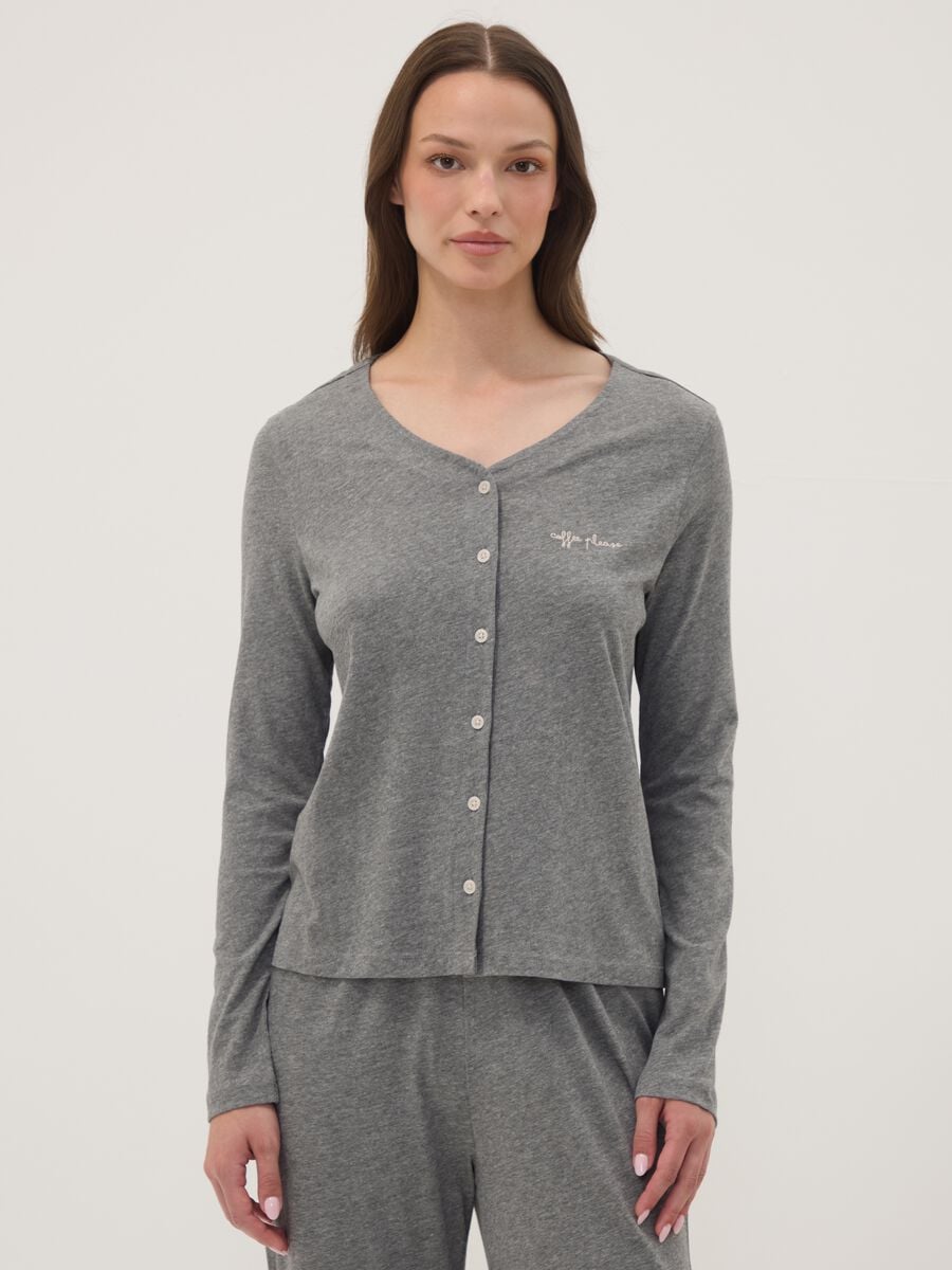 Graues Pyjama-T-Shirt aus Baumwoll-Viskose-Mix_2