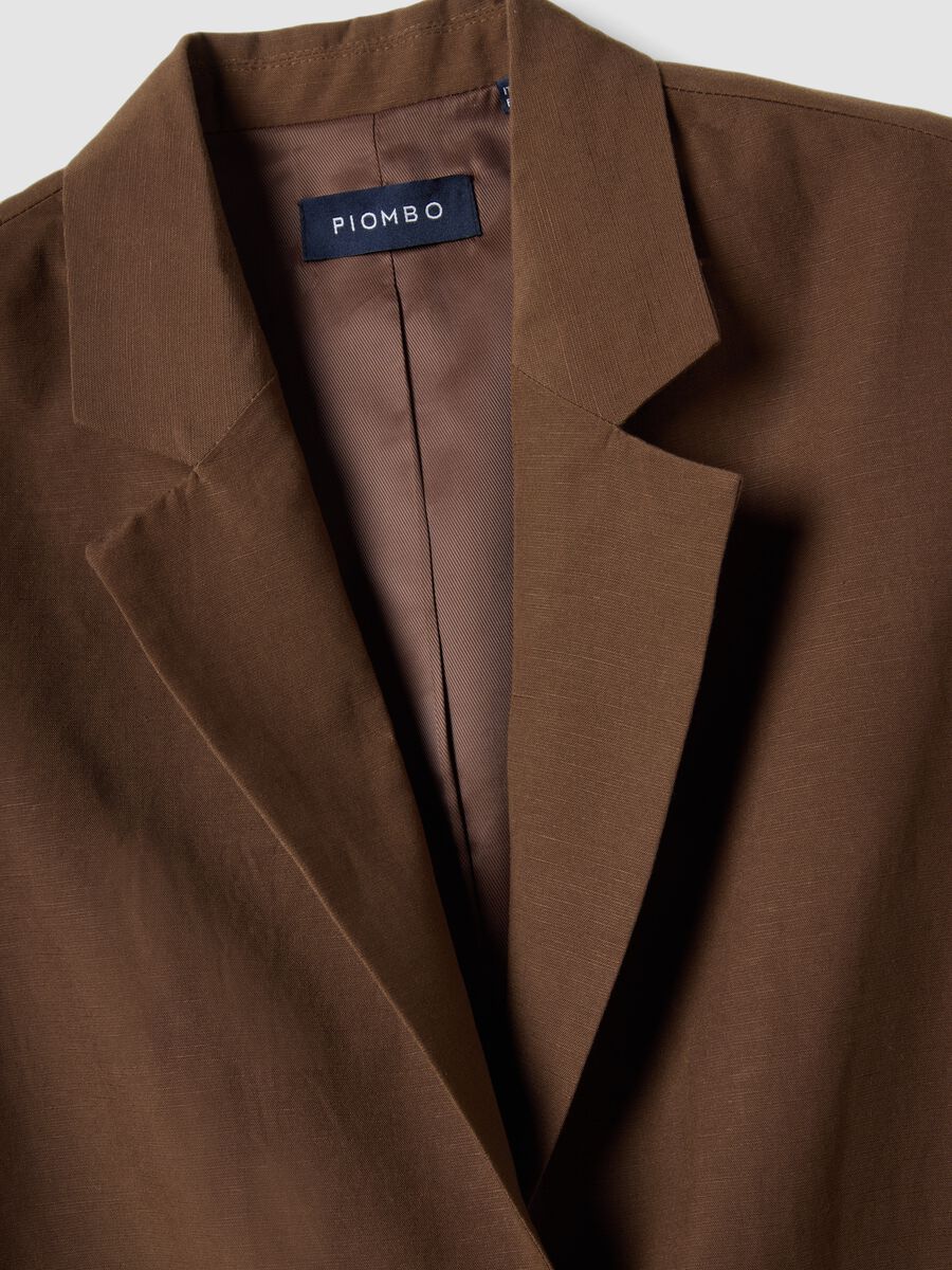 Brown regular fit lyocell and linen blend waistcoat with belt_5