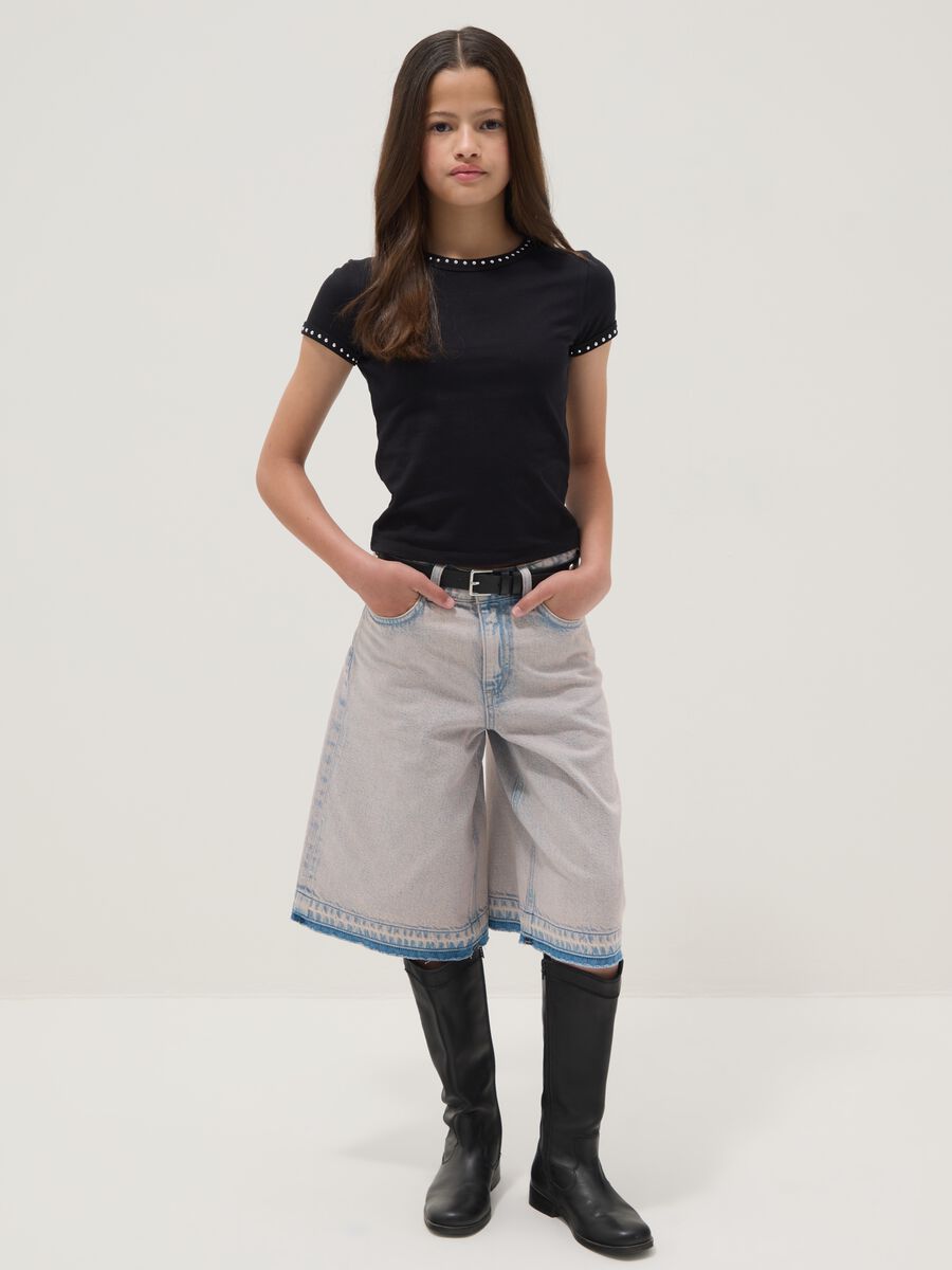 Light blue denim shorts in pure cotton_0