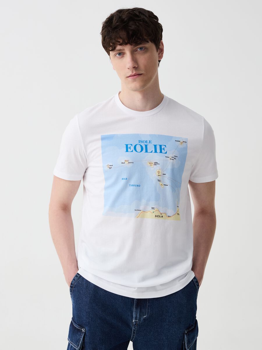Cotton T-shirt with Aeolian Islands print_0