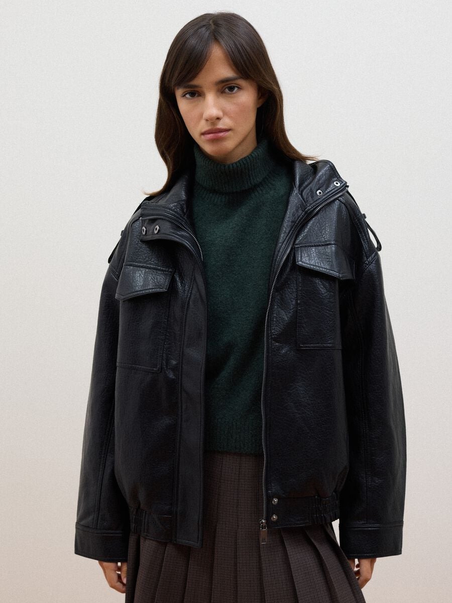 Black viscose-blend jacket with zip_1