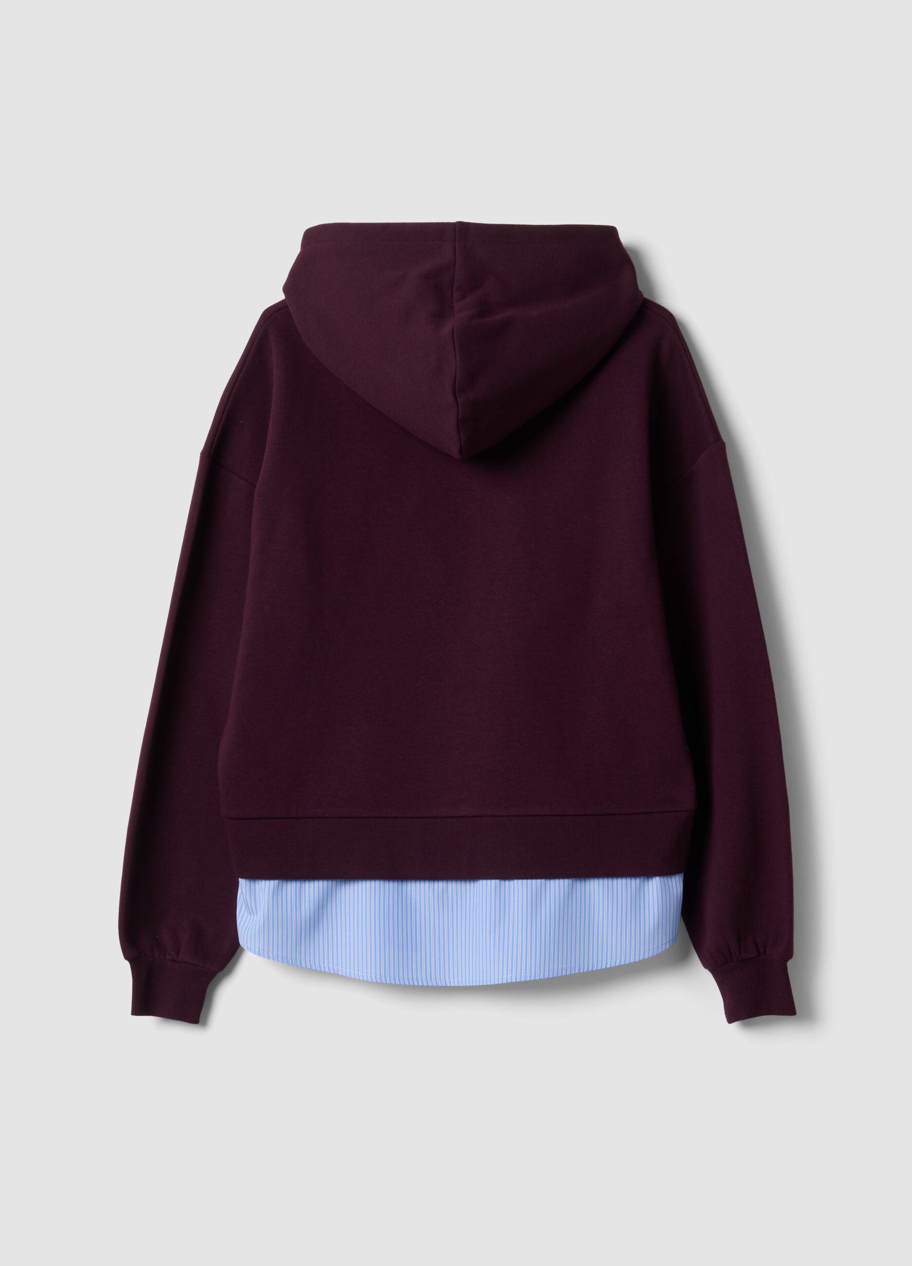 Felpa viola in misto cotone con cappuccio e finta camicia
