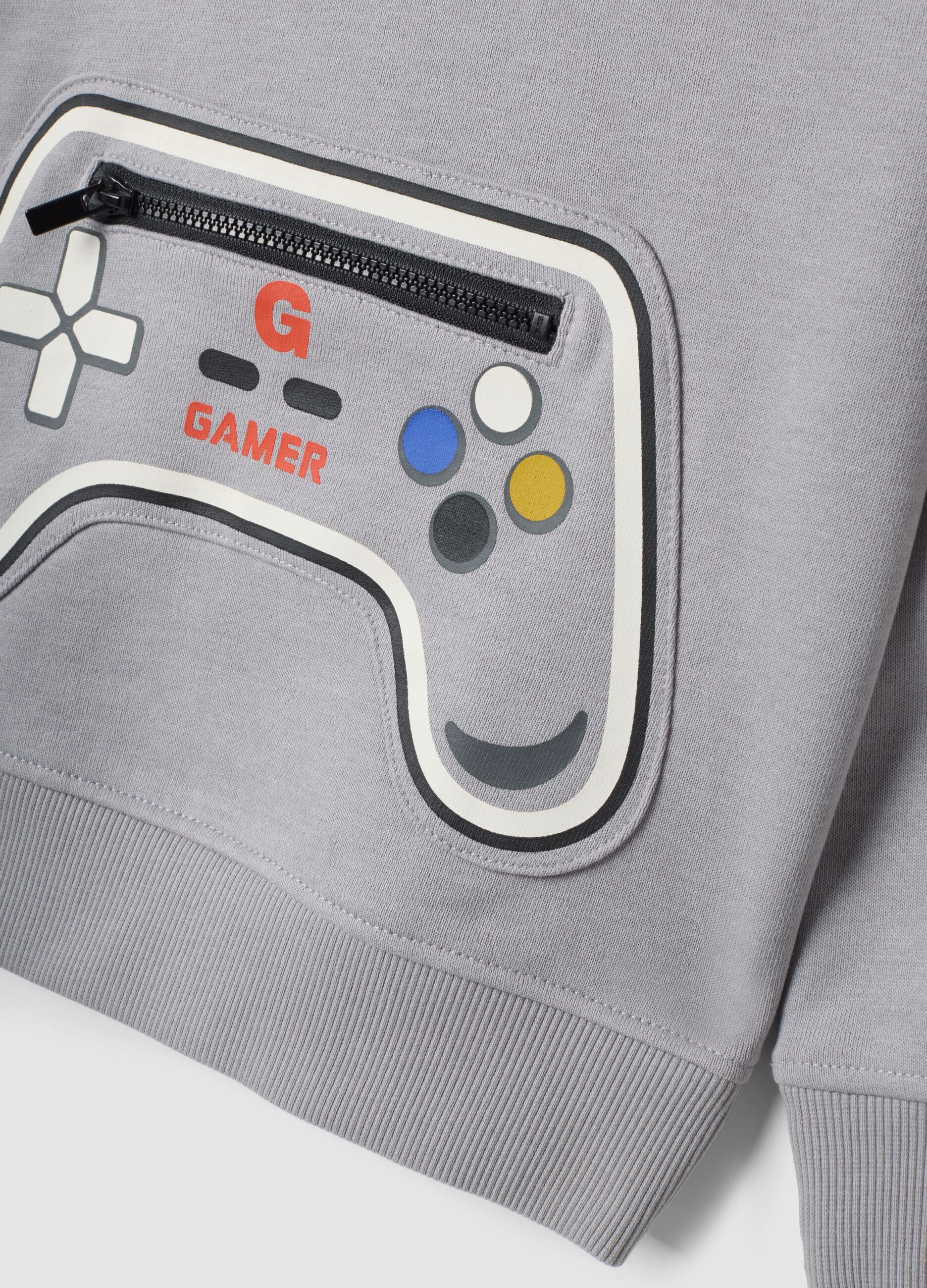 Sweatshirt cinzenta em mistura de algod&atilde;o com capuz e gola redonda