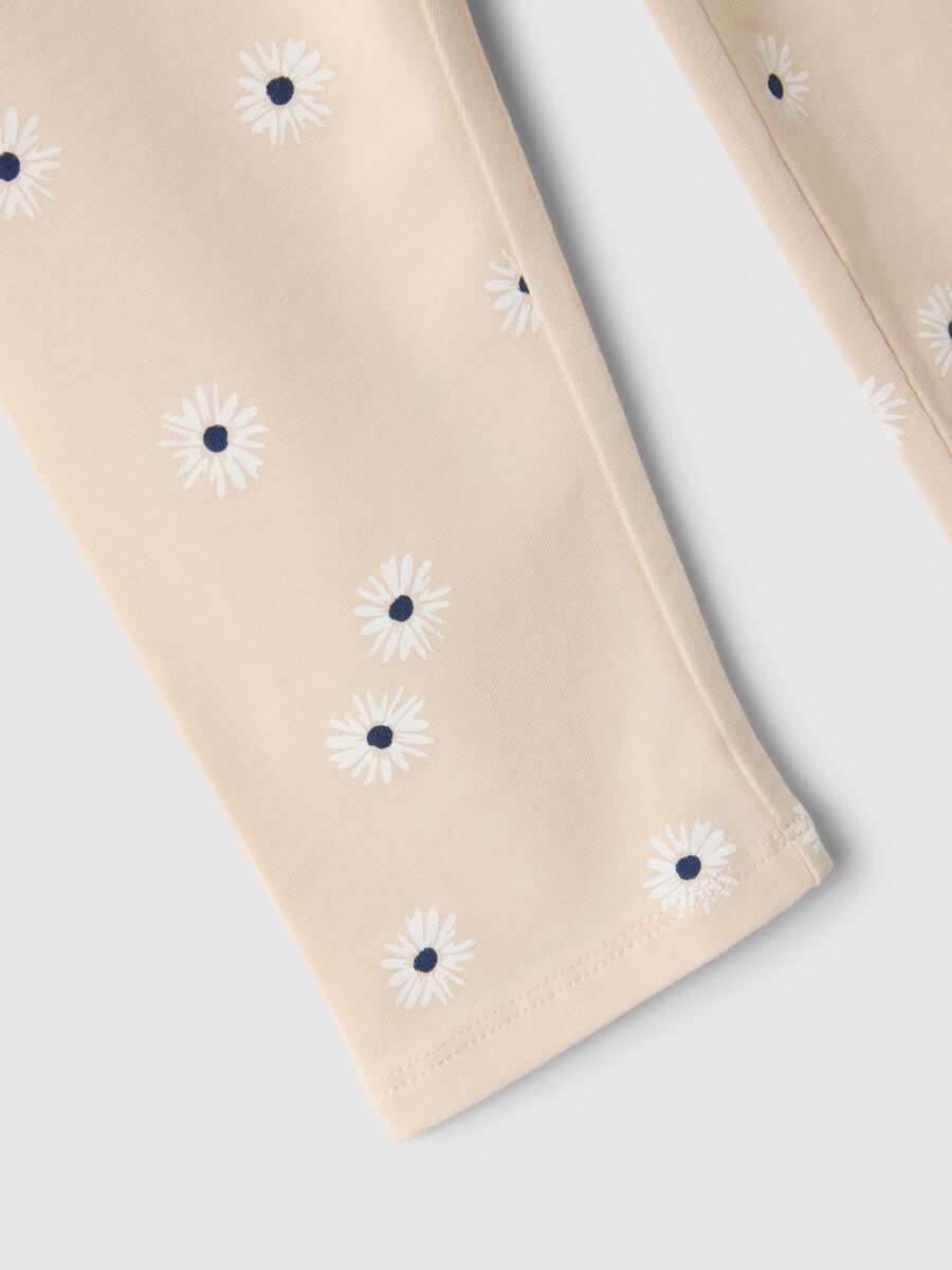 Girls' beige skinny leggings in stretch cotton with flowers_2