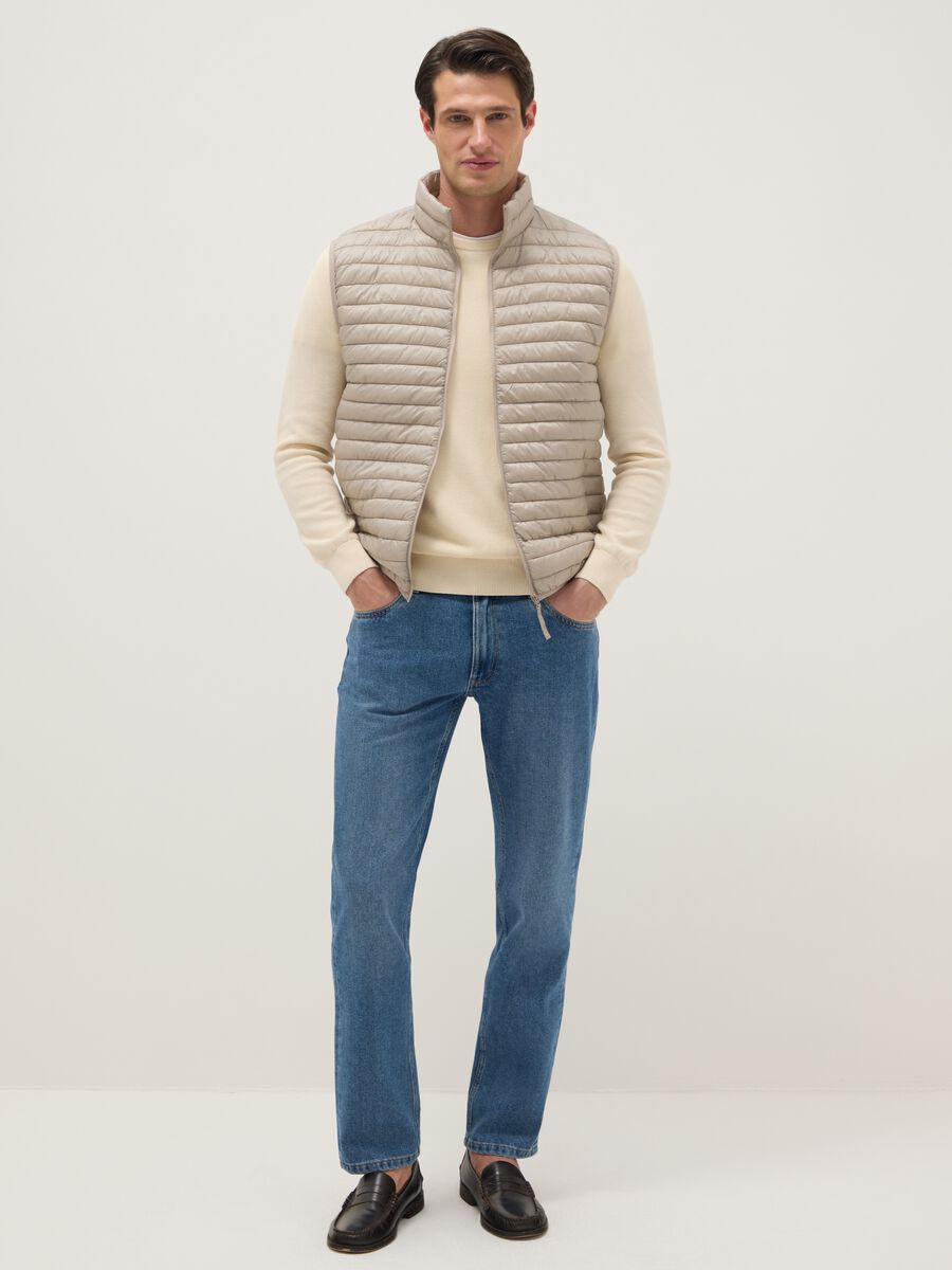 Ultra-light beige regular fit gilet without hood_1