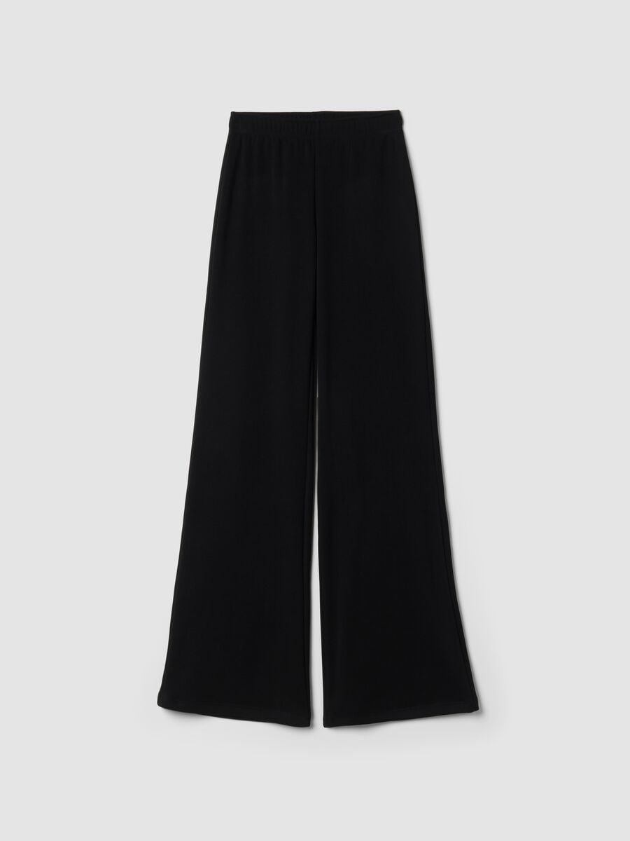 Pantaloni flare neri in viscosa elasticizzata con strass_0