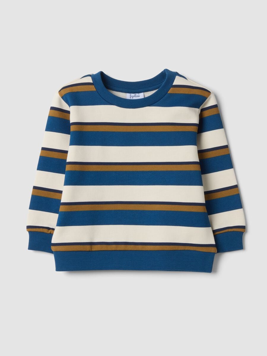 Ivory, navy and tobacco-brown pure cotton crew-neck sweatshirt_0