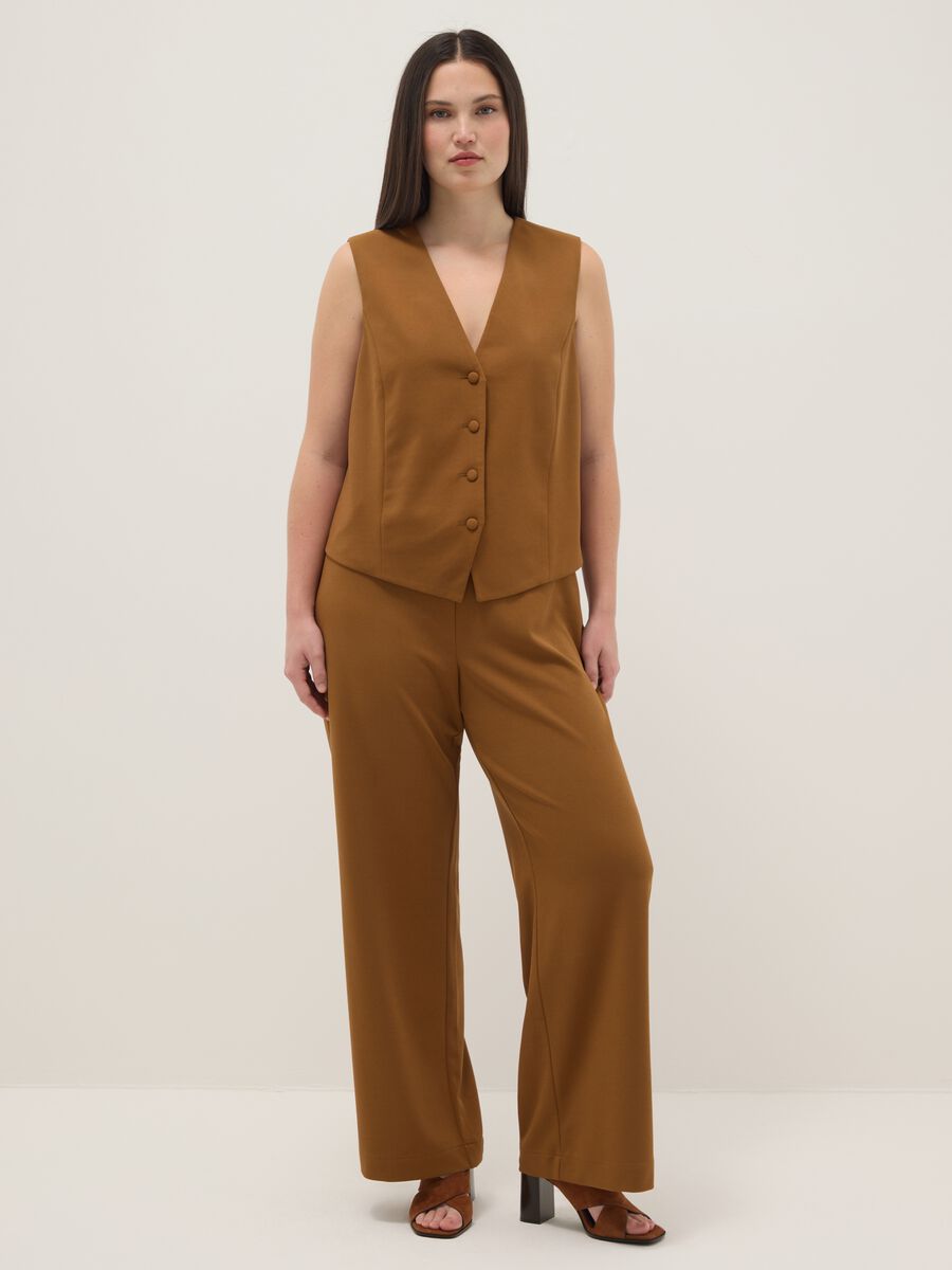 Brown regular fit waistcoat with buttons_1