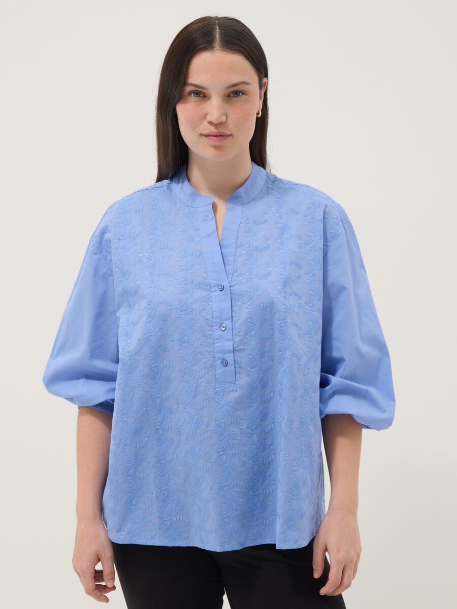 Light blue pure cotton shirt with embroidery_1