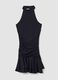 Schwarzes Stretchkleid mit Stehkragen und Volantabschluss_4