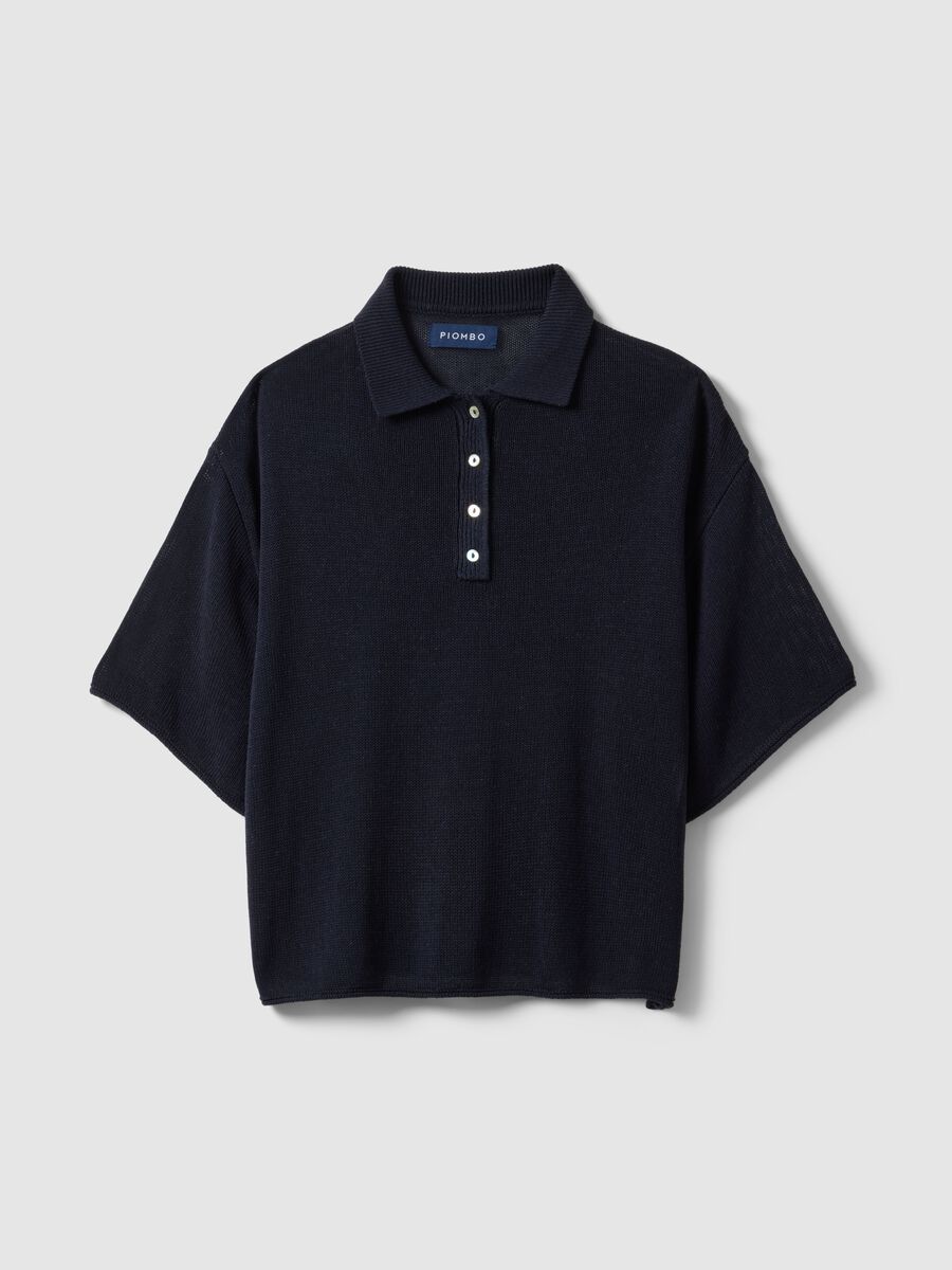Regular fit blue polo with elbow sleeves_4