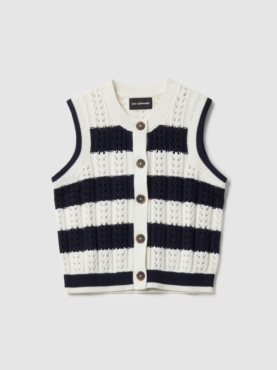 Multicolour striped pure cotton waistcoat regular fit_4