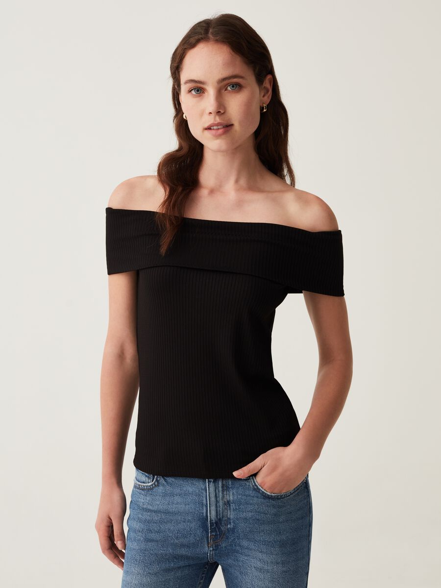 Flat ribbed T-shirt with drop shoulders_1