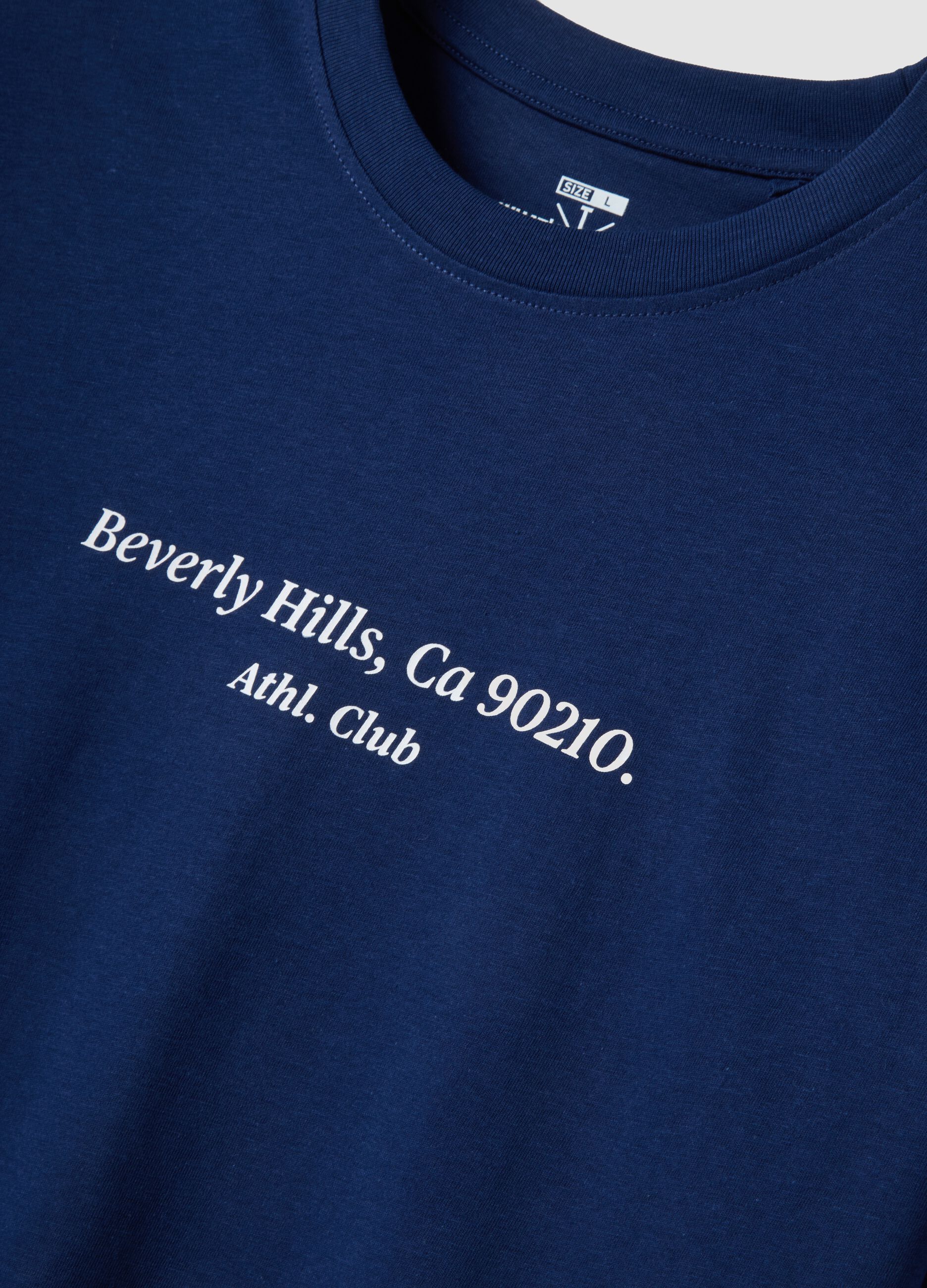 Blaues T-Shirt mit Schriftzug aus reiner Baumwolle, Regular Fit