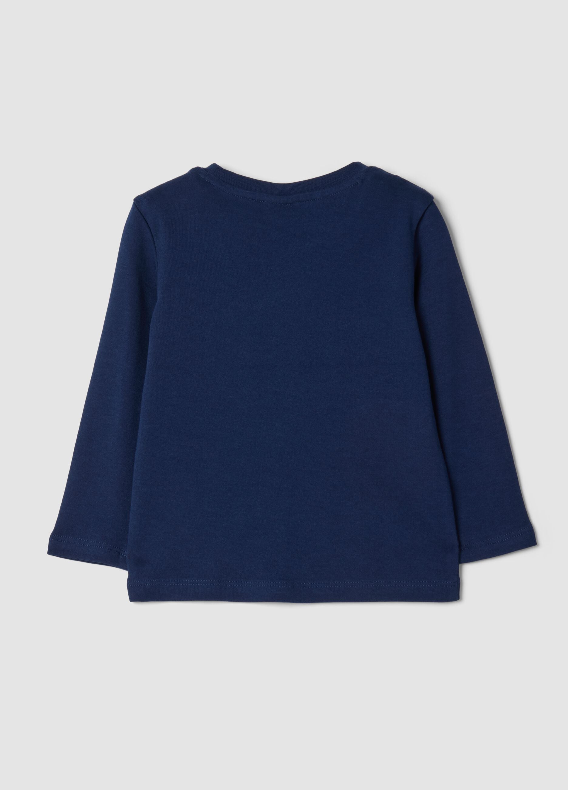 T-shirt azul-marinho em algod&atilde;o org&acirc;nico com gola redonda