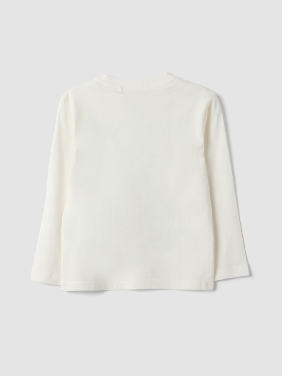 White cotton and viscose blend T-shirt with collegiate print for boys_1