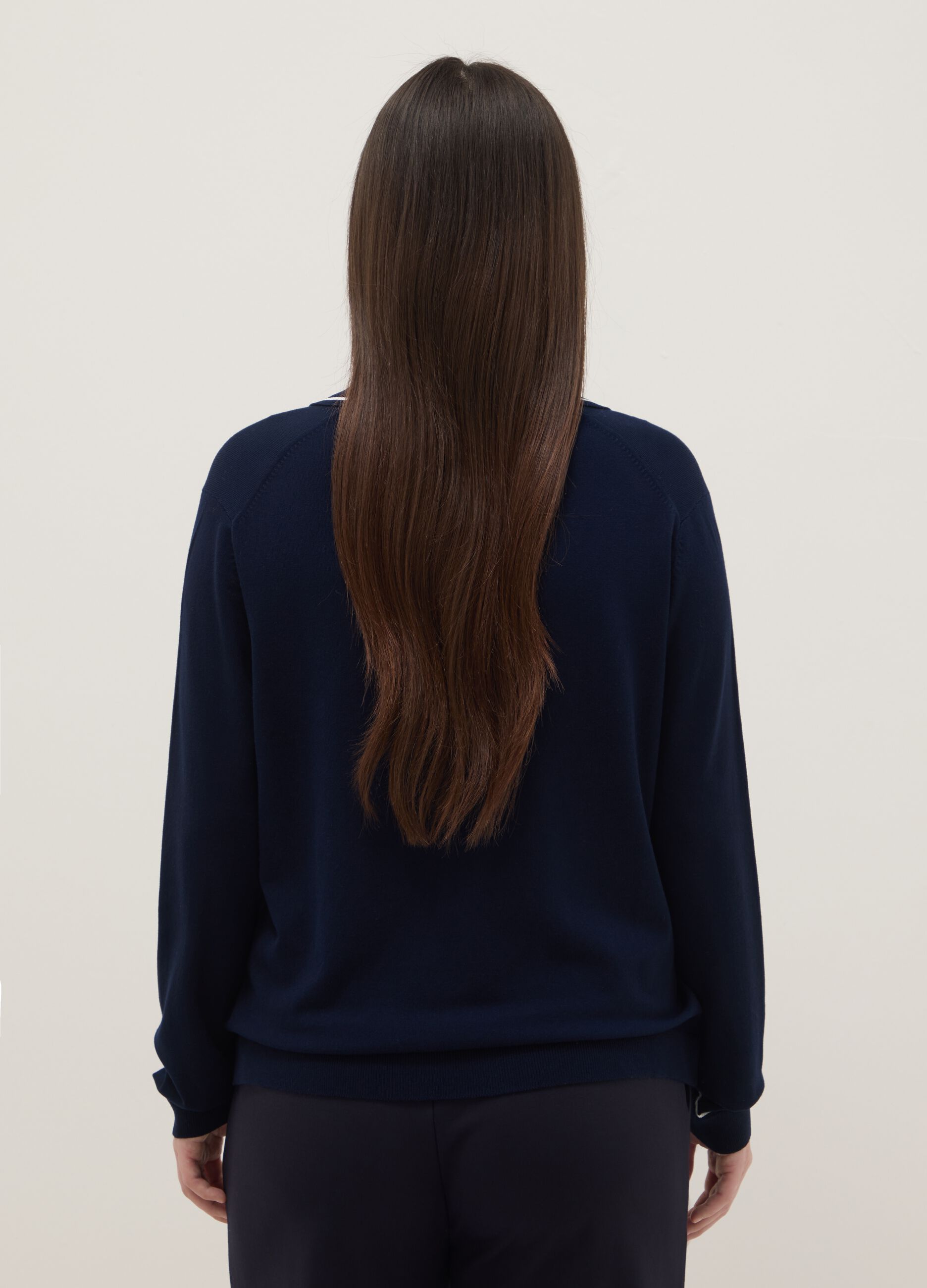 Blue viscose blend jumper with polo collar regular fit