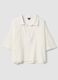 Short white pure cotton kaftan with V-neck_4