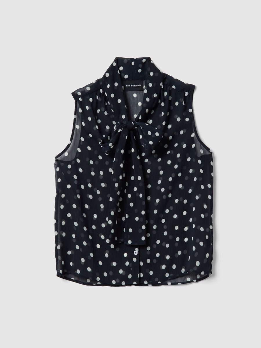 Sleeveless multicolour polka dot blouse with fancy collar, regular fit_4