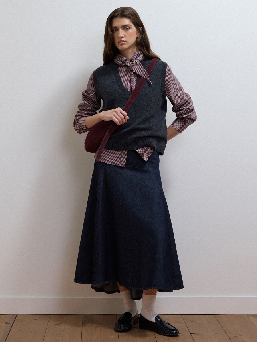 Pure cotton denim midi skirt_1