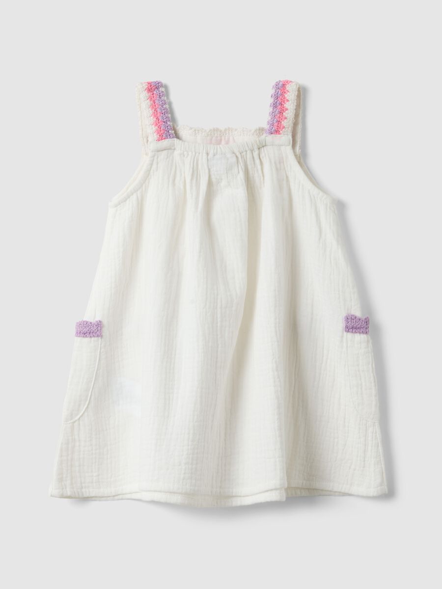 White pure cotton girl's dress regular fit with embroidery_1