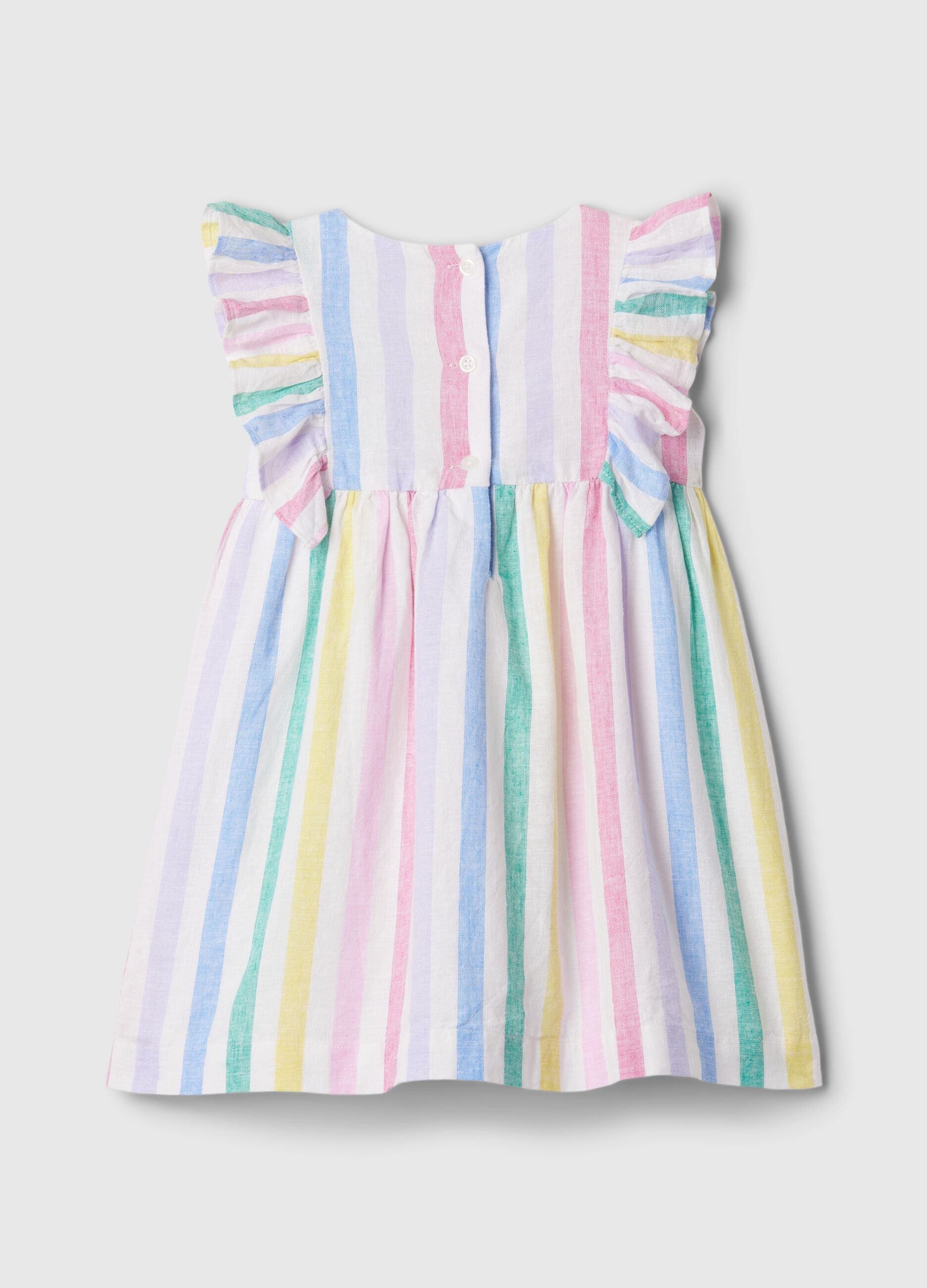 Multicoloured striped dress with flounce