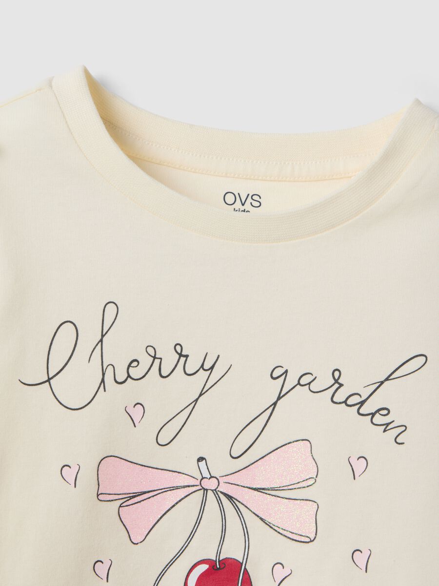 Beige pure cotton regular fit t-shirt with print for girls_3