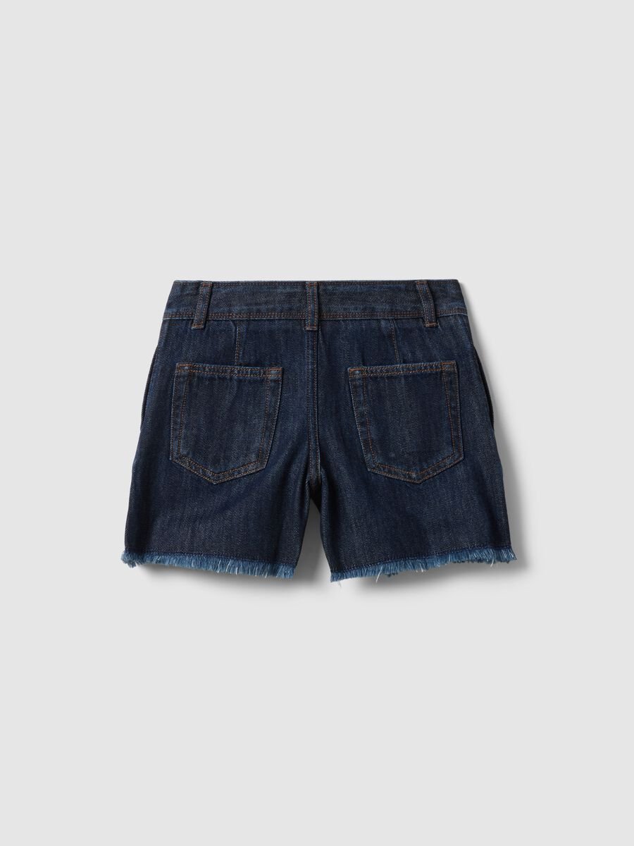 Girls' blue denim cotton blend shorts with regular fit_1