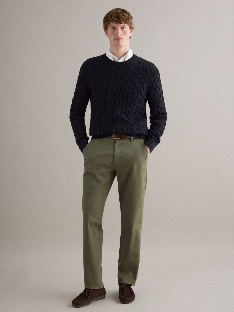 Blue pure cotton sweater with regular fit and woven design_1