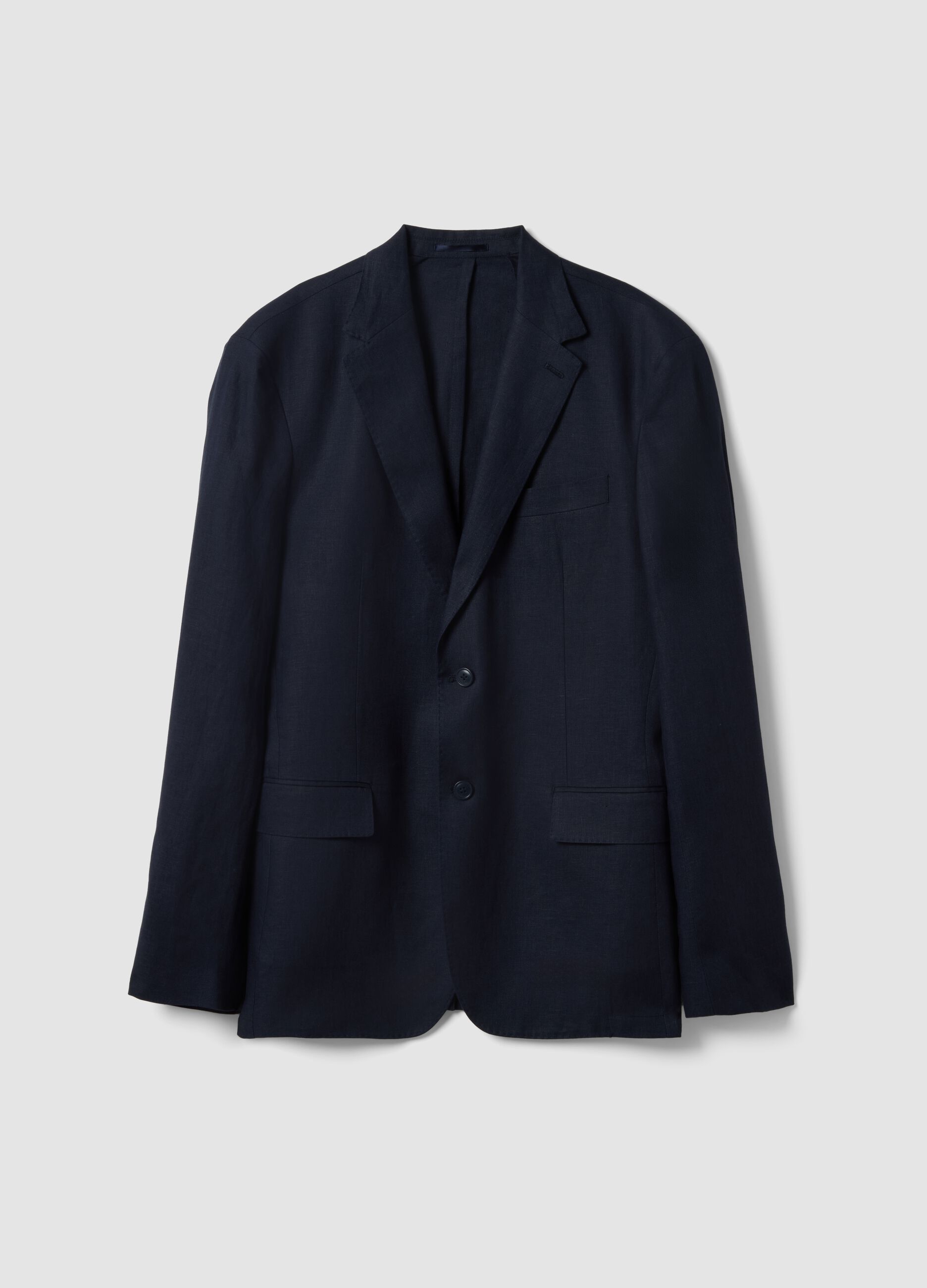 Blue Pure Linen Blazer Regular Fit