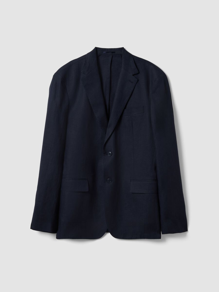 Blue Pure Linen Blazer Regular Fit_0