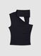 Black stretch top with asymmetric neckline and draped band_5