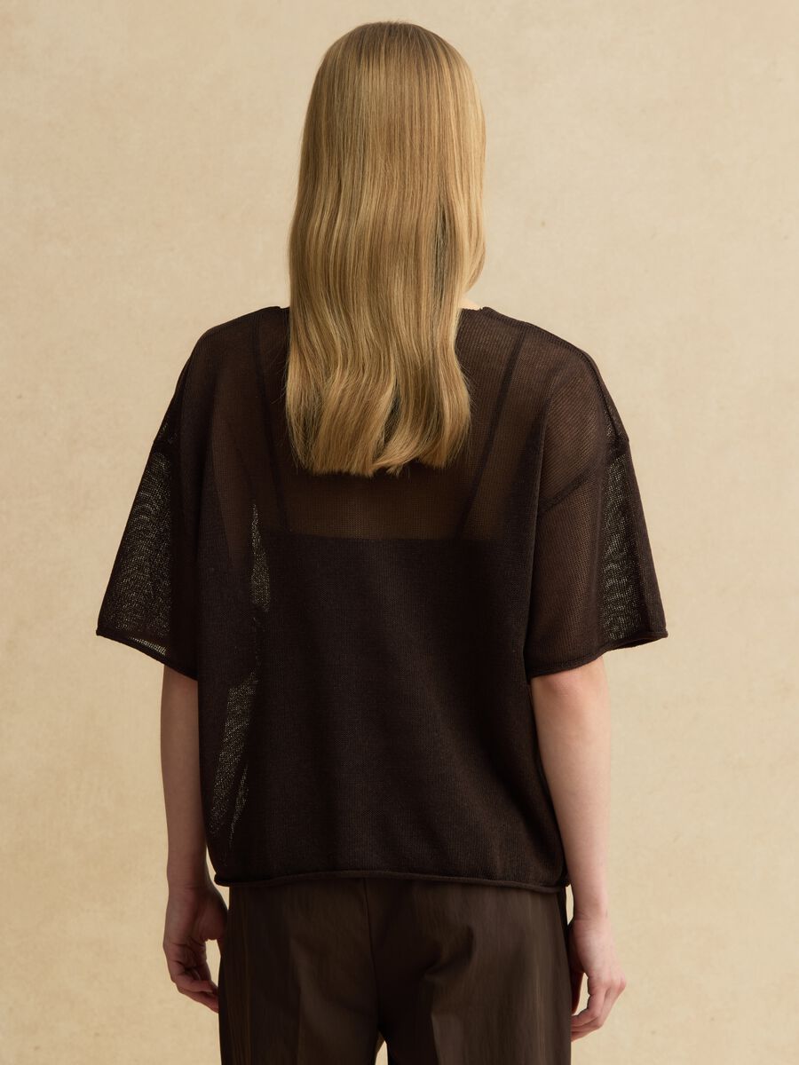 Brauner Oversize-Pullover mit V-Ausschnitt aus Lyocell-Leinen-Mischung_3