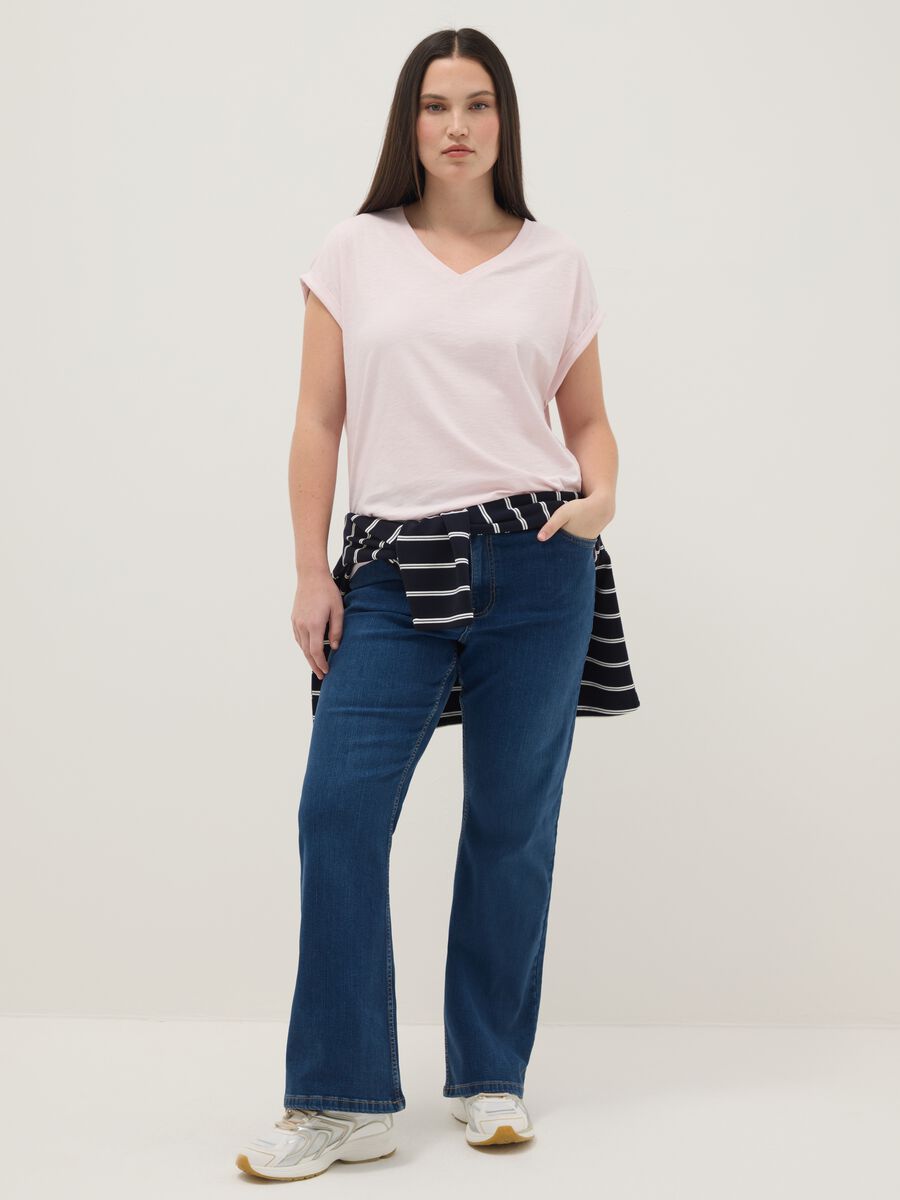 Pink short sleeve pure cotton V-neck regular fit t-shirt_1