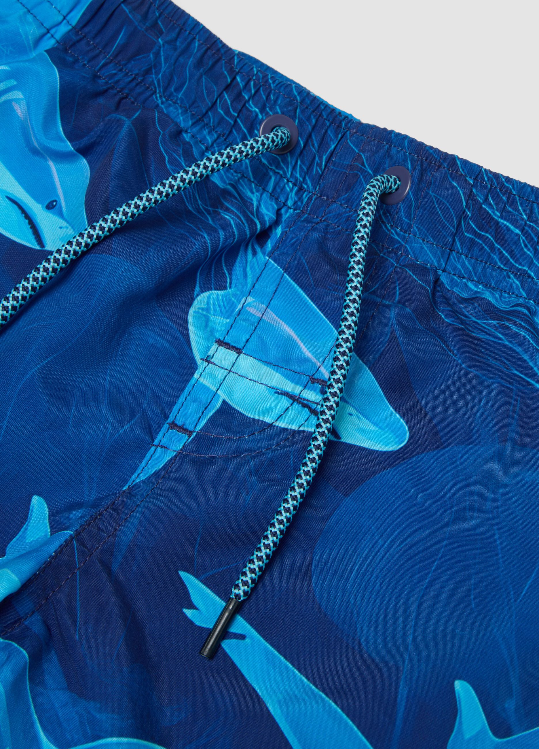 Blue shark-print swim shorts