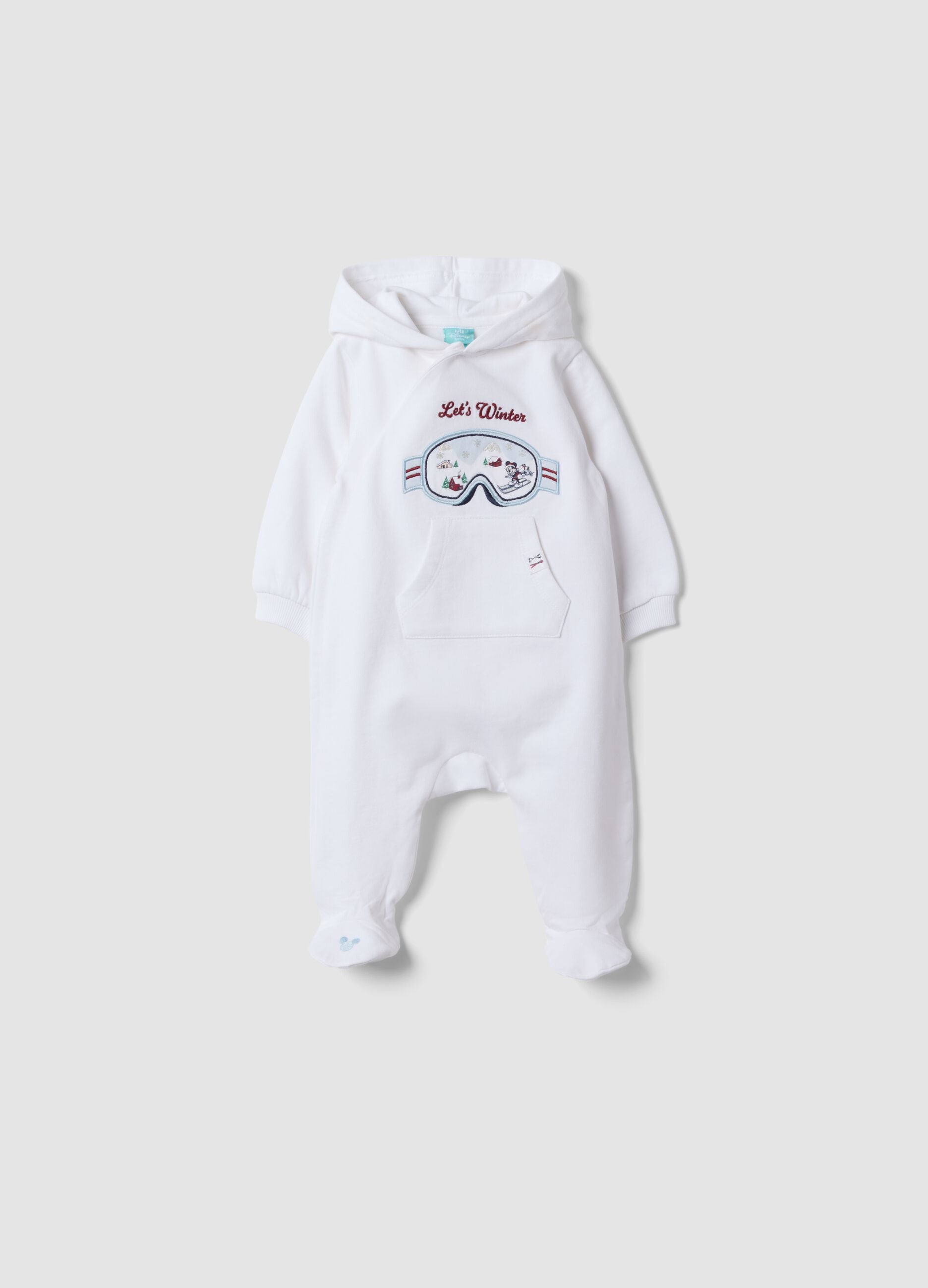 White hooded sleepsuit in pure organic cotton