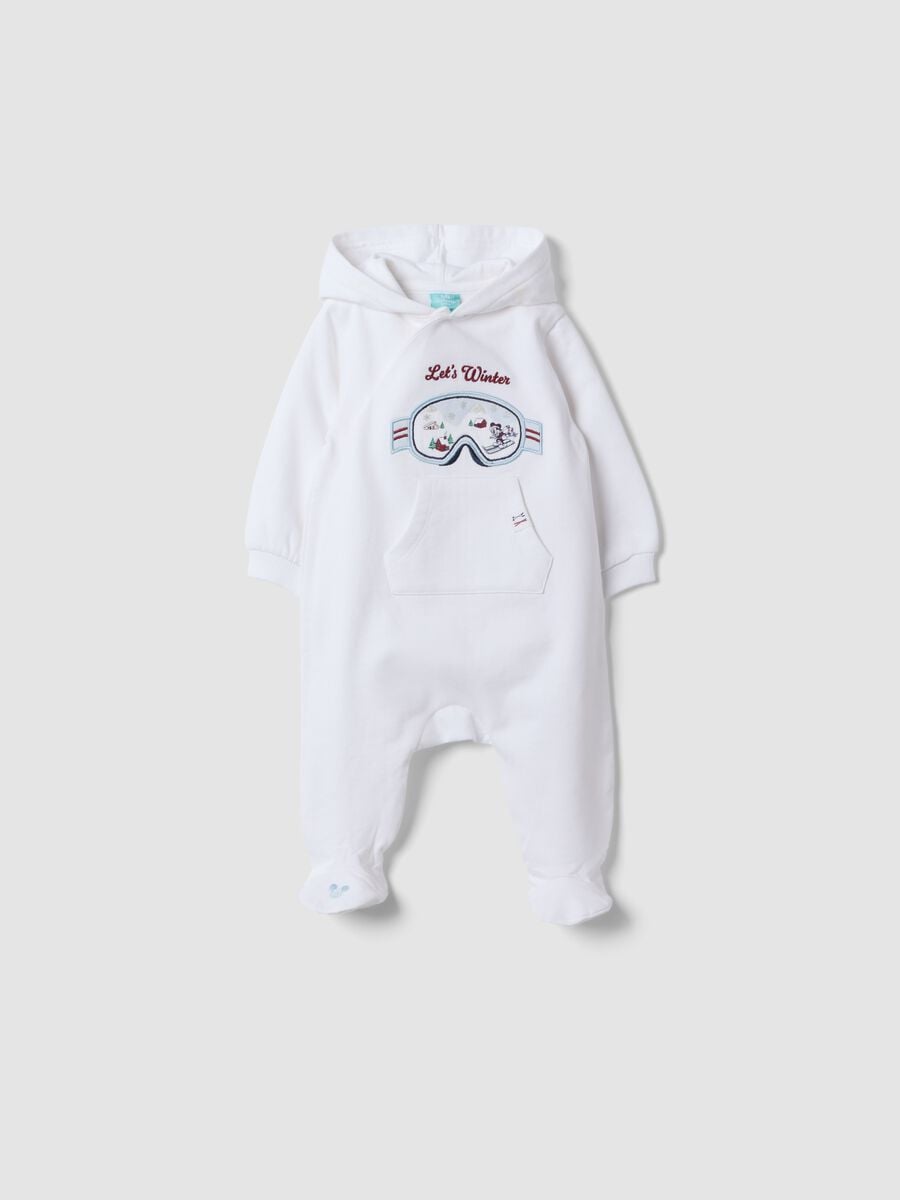 White hooded sleepsuit in pure organic cotton_0