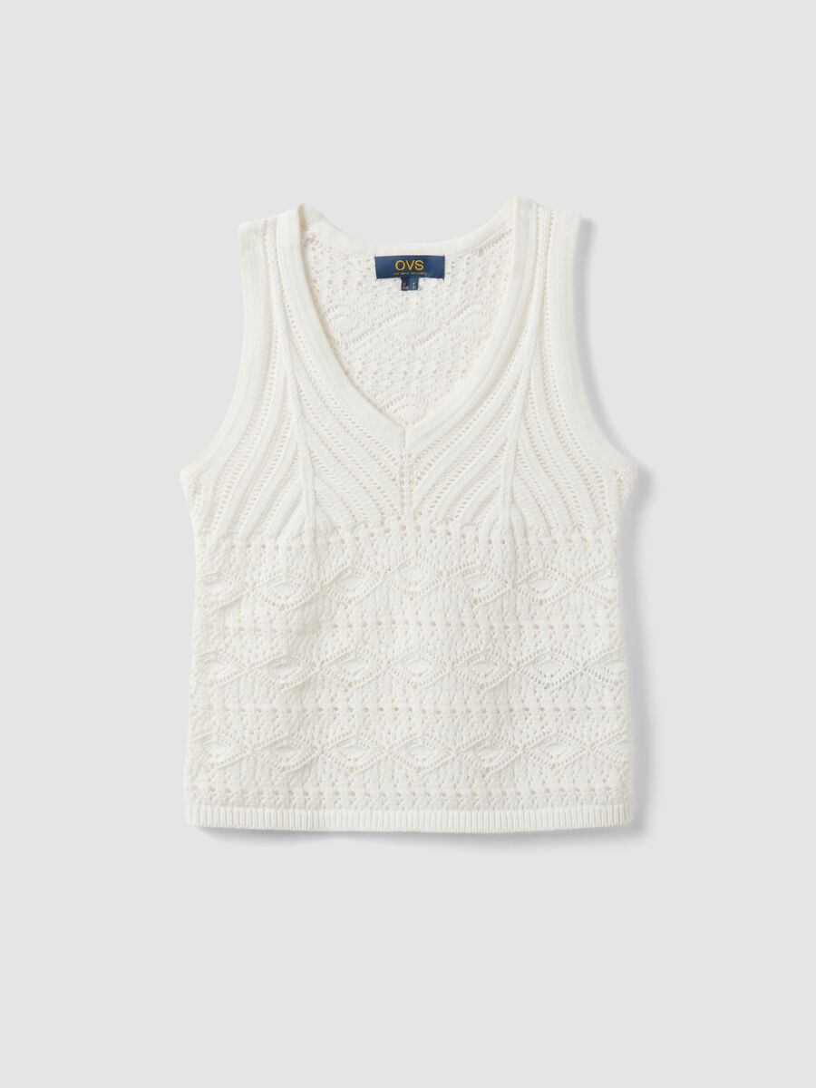 Wei&szlig;es Regular-Fit Tanktop aus reiner Baumwolle mit Lochstrickmuster_4