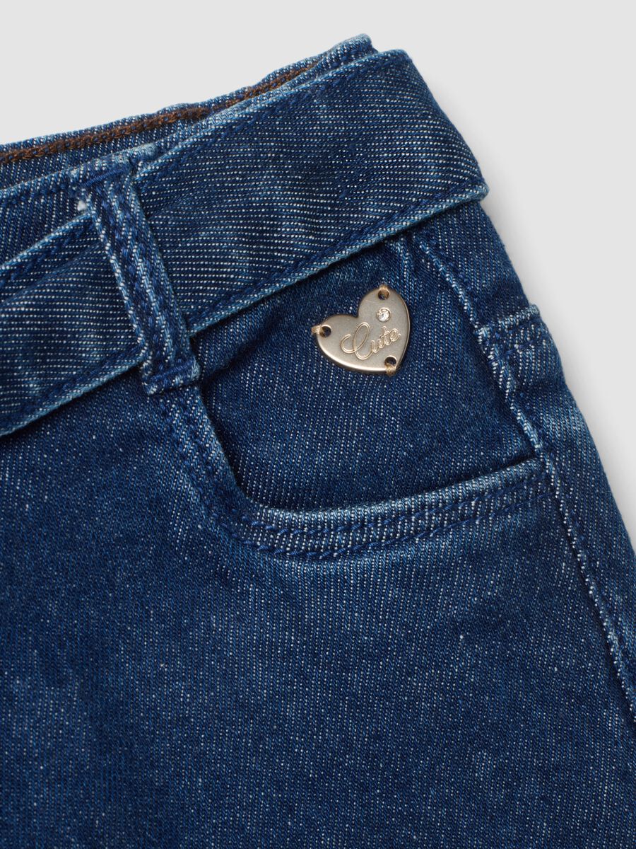 Jeans blu in cotone elasticizzato wide leg con cintura_3
